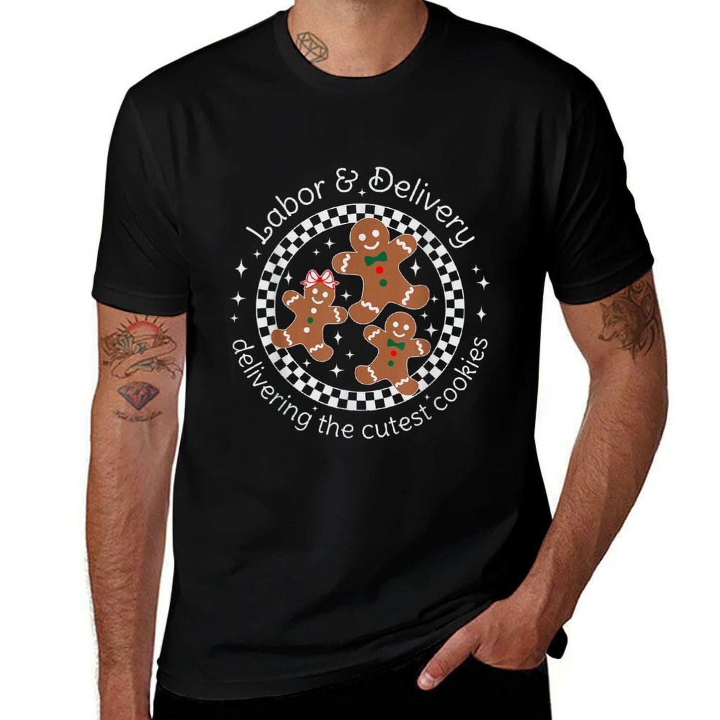 Labor And Delivery Nurse Christmas Gingerbread Man OB Doula  Trendy Pattern T-Shirt