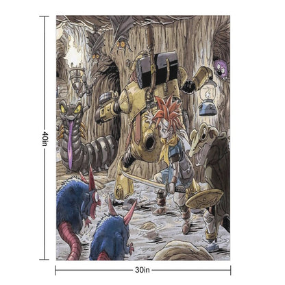 Crono, Robo, And Frog Traverse A Dark Cavern Filled With Monsters Chrono Trigger Gift-ready Throw Blanket