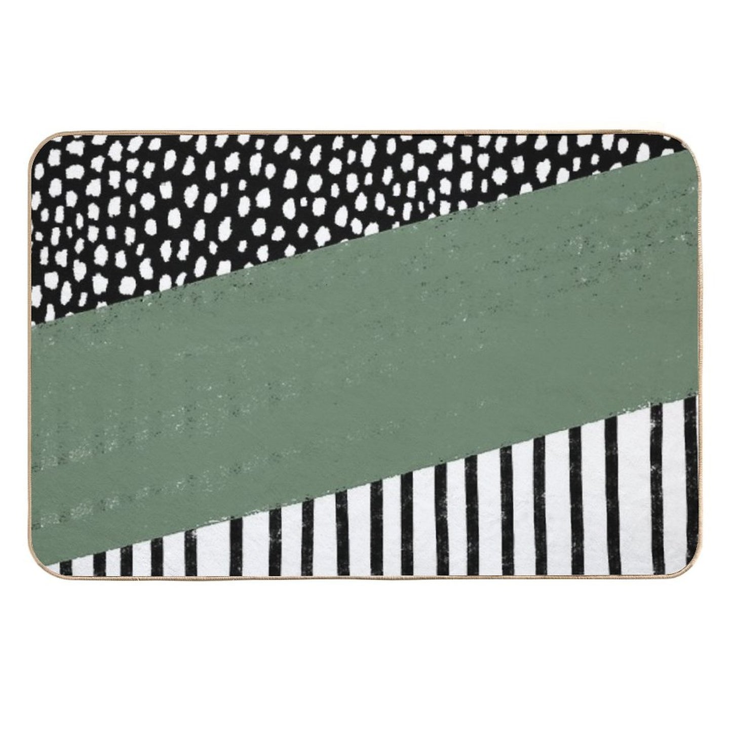 Polka Dots And Stripes Pattern (blackwhitesage Green)  Anti-Trip Bath Mat