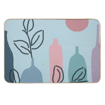Bottels Blue Leaves  Easy To Clean Bath Mat