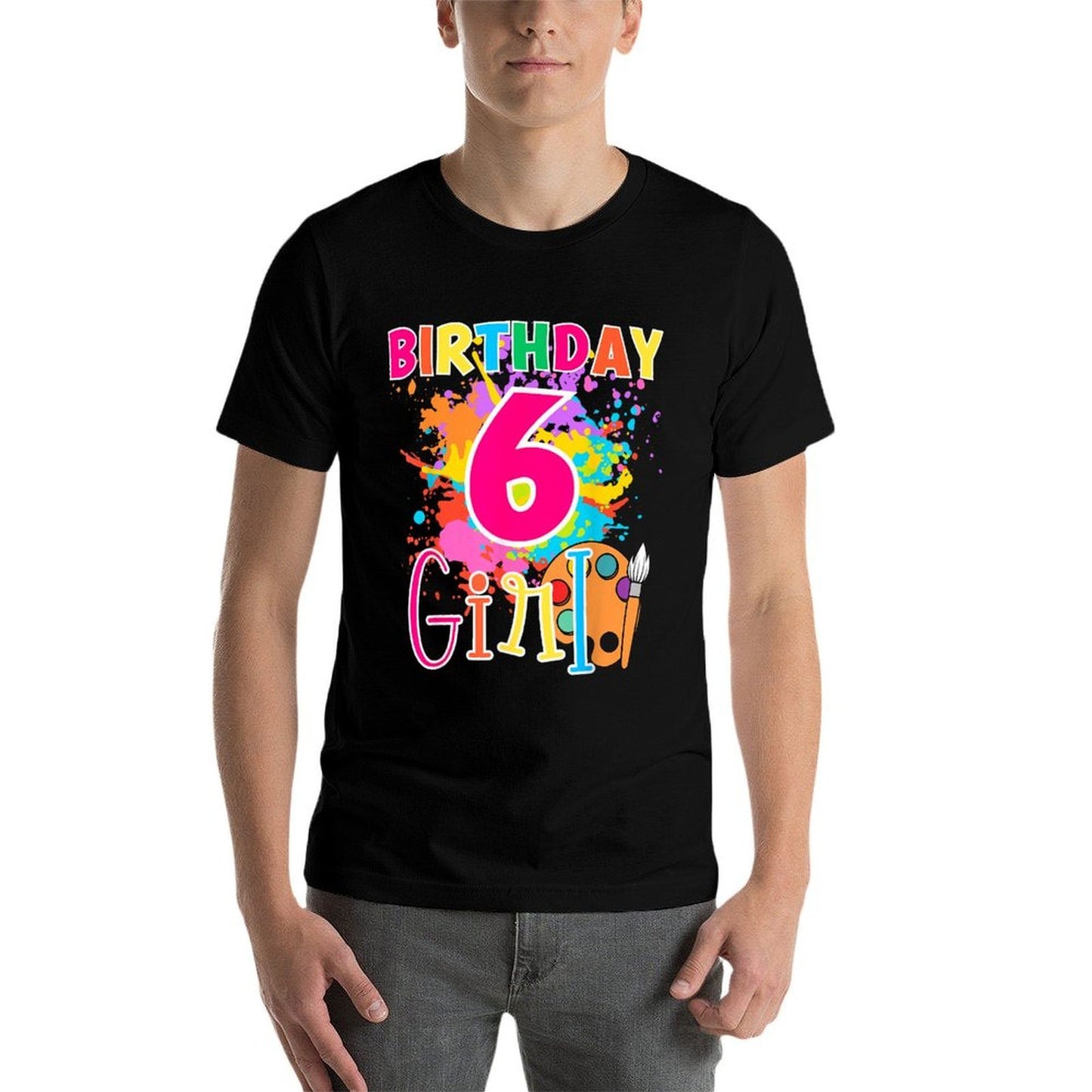 Birthday Girl Little 6 Year Old Painting Art 6th Bday Party  Cotton T-Shirt