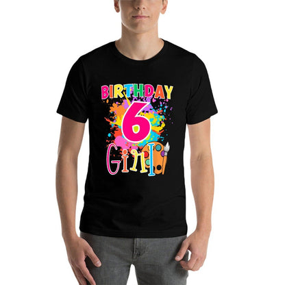 Birthday Girl Little 6 Year Old Painting Art 6th Bday Party  Cotton T-Shirt