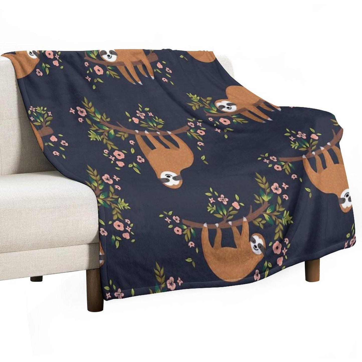 Sloth And Flower Anti-pilling Throw Blanket