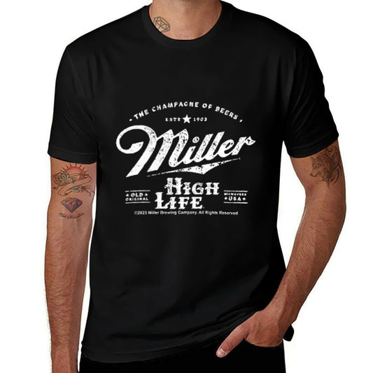 Coors Miller High Life Champagne of Beers Front And Back Ribbed Collar T-Shirt