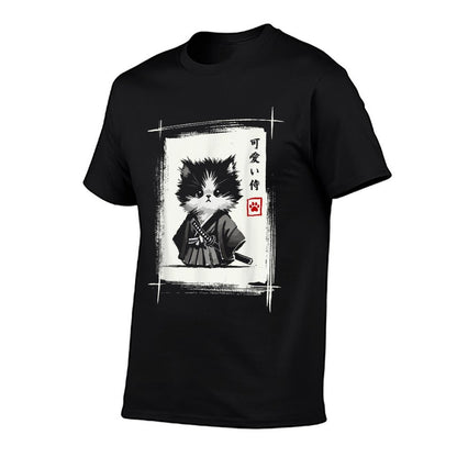 Samurai Cat Japanese Art Sumi-e Novelty Kawaii Funny Cat Relaxed-fit T-Shirt