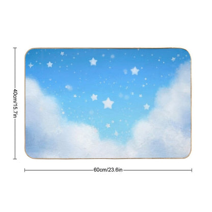 White Puffy Clouds W Starry Sky  Pet-Safe Bath Mat