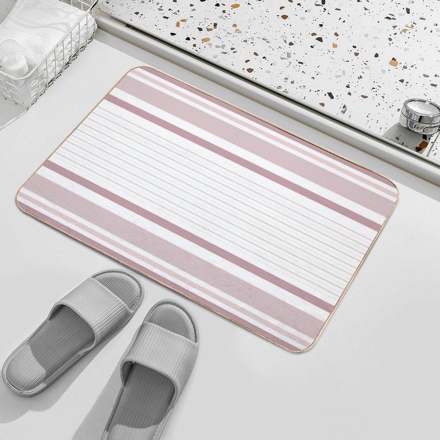 Line Art Neutral Pink  Long-Lasting Bath Mat