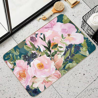 Floral Watercolor Rose Bouquet, Teal And Pink  Versatile Bath Mat