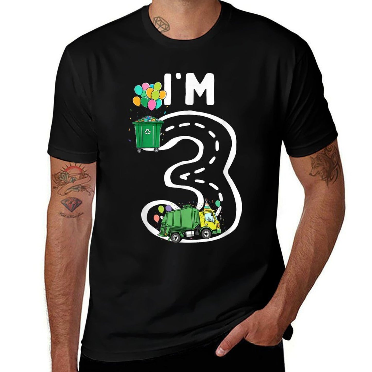 I'm 3 Three Years Old Garbage Truck 3rd Birthday Boy Kids  Eco-friendly Material T-Shirt