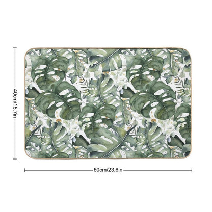 Watercercolor Monstera And Eucalyptus Botanical Garden Pattern Nightgarden  Repositionable Bath Mat