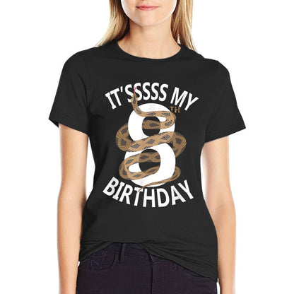 It's My 8th Birthday 8 Years Old Snake Boys And Girls Party  Rolled Sleeves T-Shirt