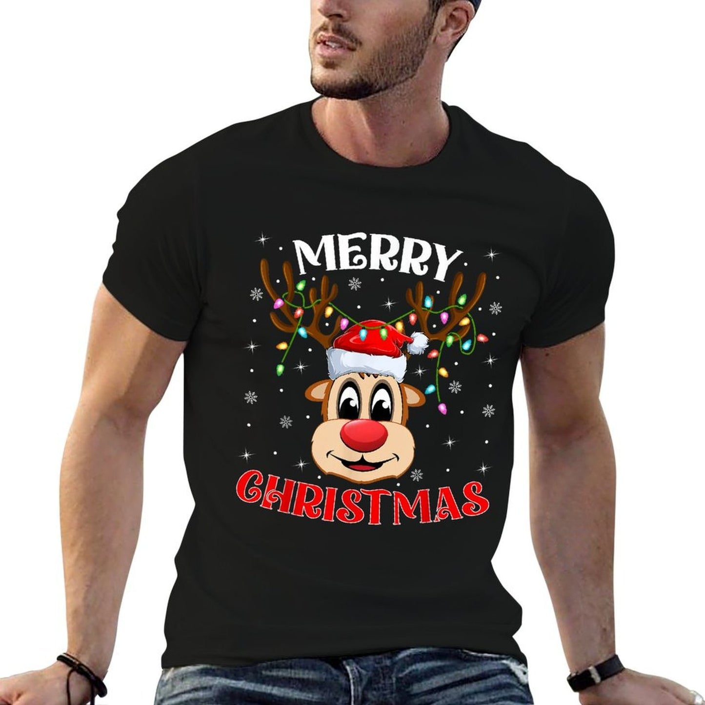 Xmas Reindeer Matching Family Merry Christmas Reindeer Funny  Graphic-printed T-Shirt