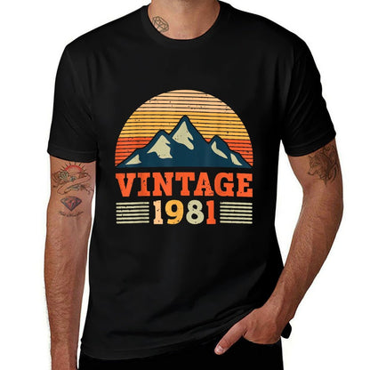 Vintage 40th Birthday T Shirt Mountain Hiking 1981 Birthday  Ribbed Collar T-Shirt