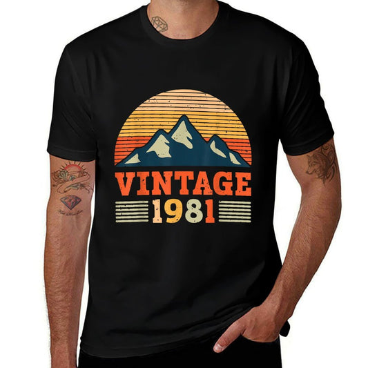 Vintage 40th Birthday T Shirt Mountain Hiking 1981 Birthday  Ribbed Collar T-Shirt