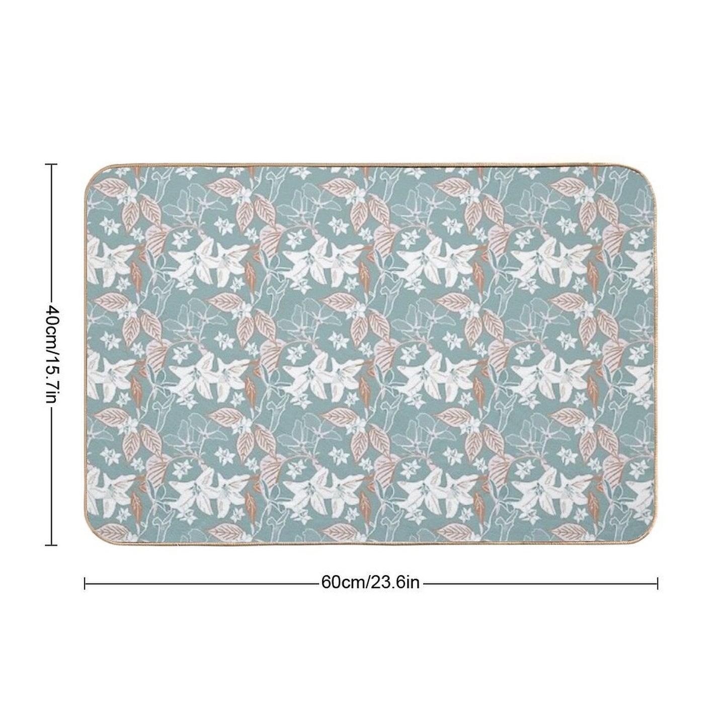 Gentle Floral Pine And Sienna.  Non-Slip Bath Mat