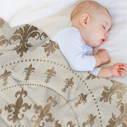 Fleur-de-lis Ornament Pastel Gold Sustainable Throw Blanket