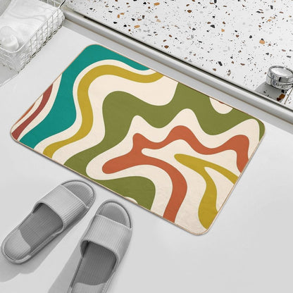 Liquid Swirl Retro Abstract Pattern in Mid Mod Colours on Cream  Versatile Bath Mat