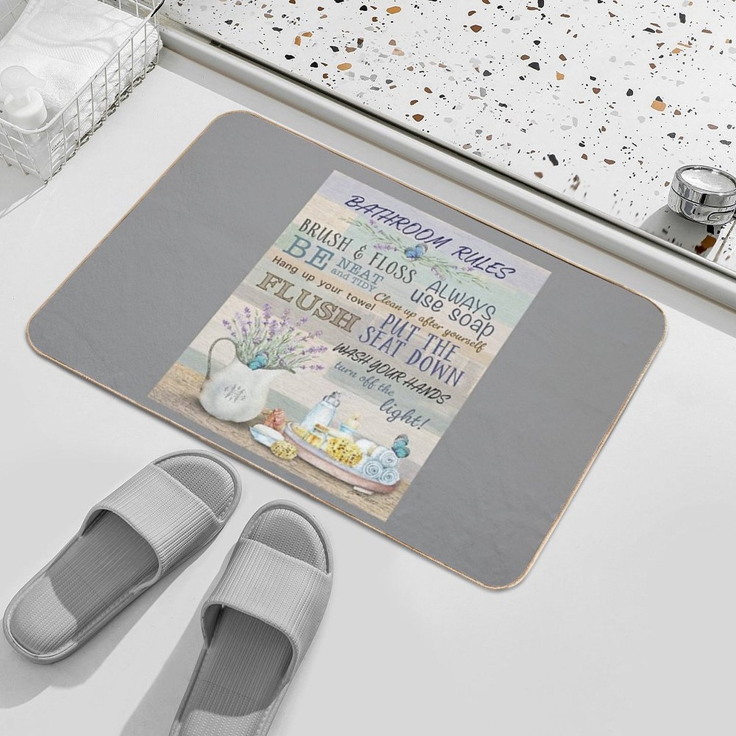 Lavender Bathroom Rules  Repositionable Bath Mat