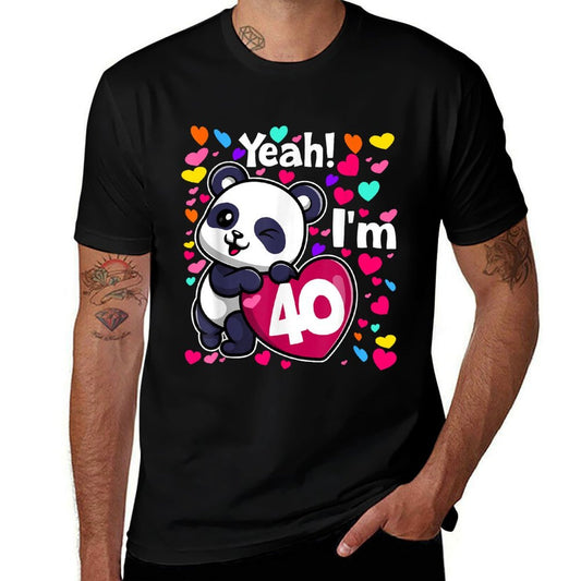 40 Years Old 40th Birthday Panda Hearts Cute Girl Party  Polyester Blend T-Shirt