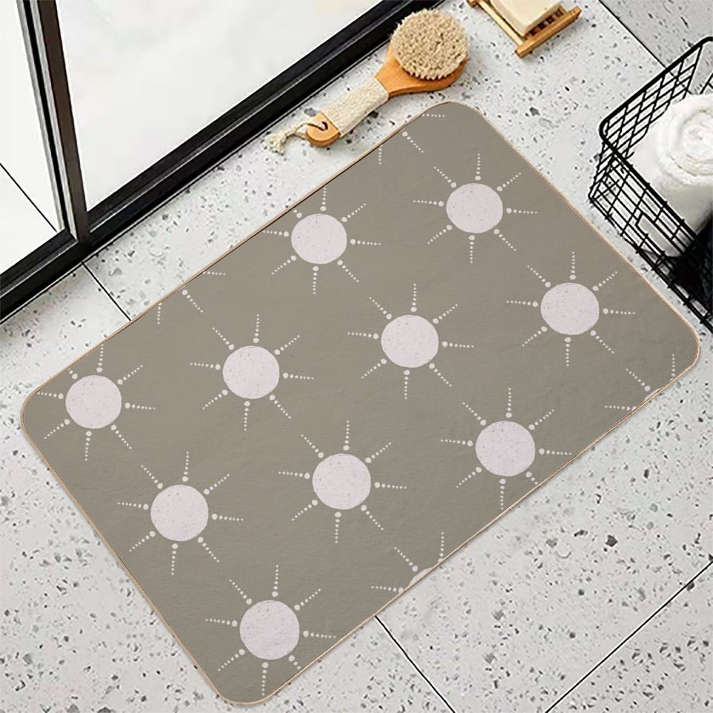 Pretty Polka Dots Sun Pattern Boho Aesthetic In Muted Colors Muted Green  Toxin-Free Bath Mat