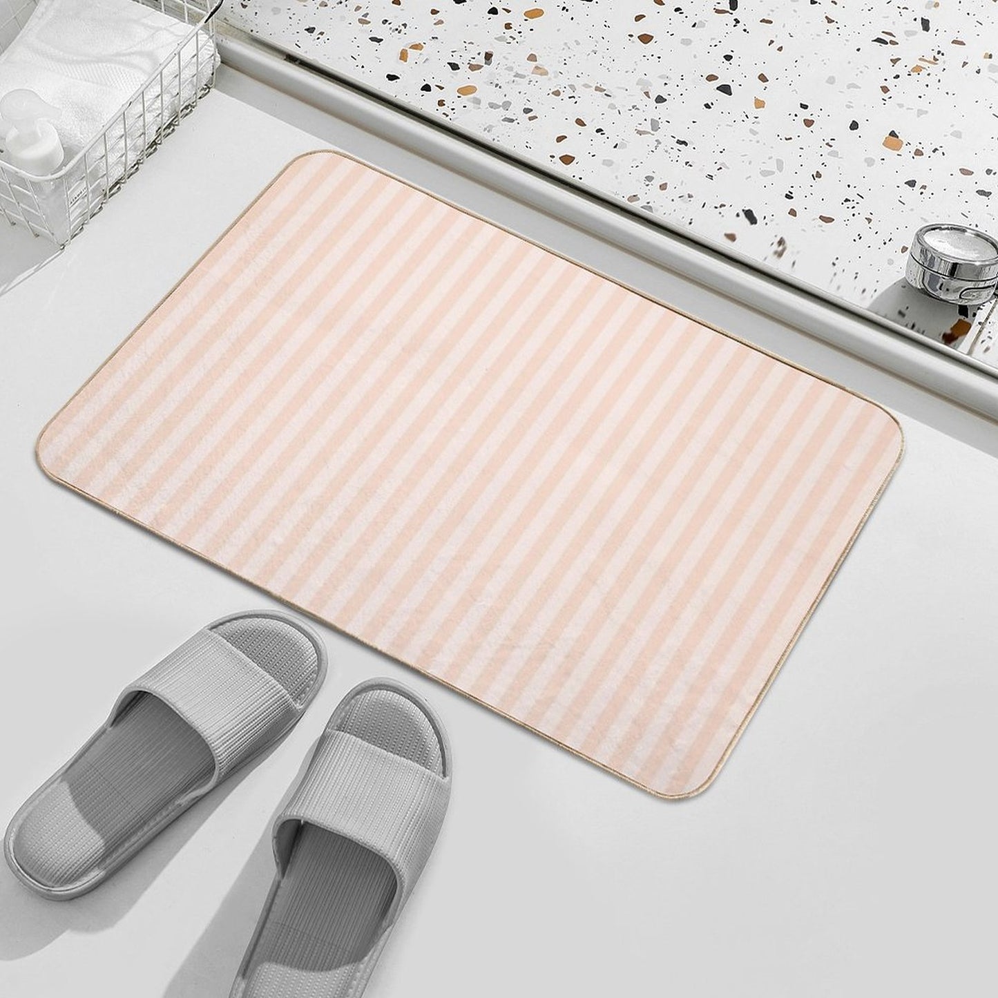 Blush Stripes, Peach Fuzz Durable Bath Mat