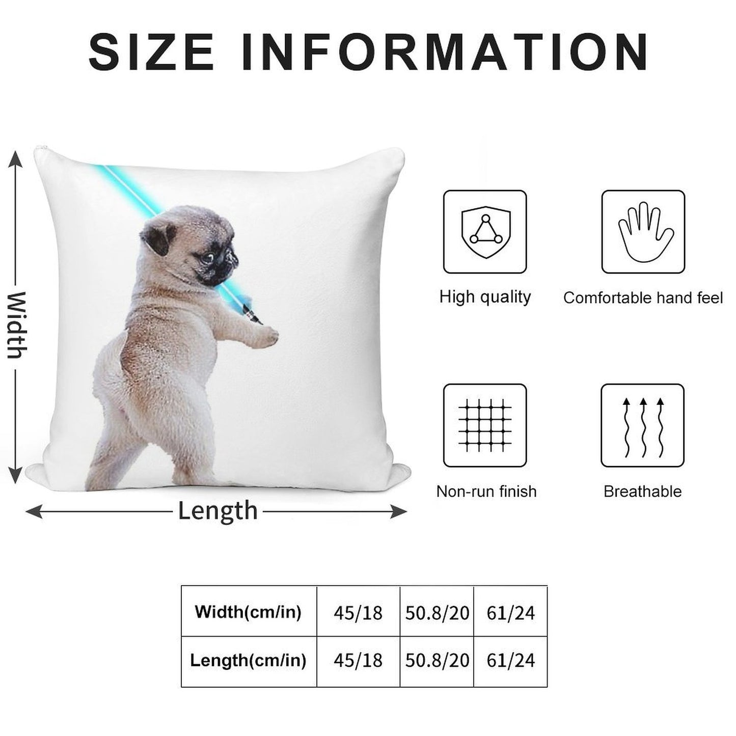 Pug with Lightsaber Soft Short Plush Fabric Throw Pillow