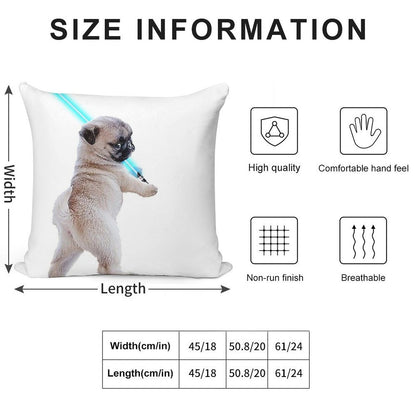 Pug with Lightsaber Soft Short Plush Fabric Throw Pillow