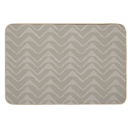 Horizontal Stippled Lines White on Taupe  Rapid-Drying Bath Mat