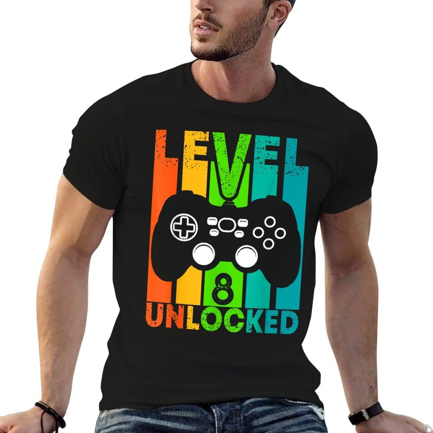 8th Birthday Gamer Boy Or Gamer Girl - Level 8 Unlocked  Oversized Silhouette T-Shirt