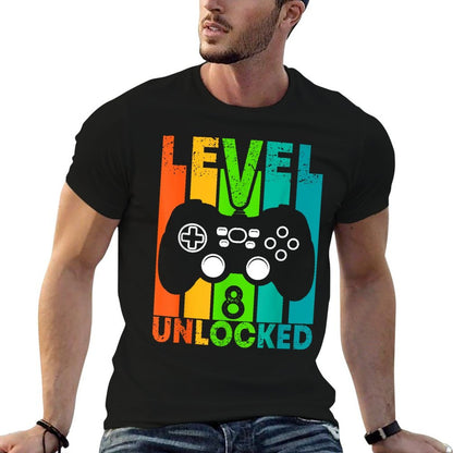 8th Birthday Gamer Boy Or Gamer Girl - Level 8 Unlocked  Oversized Silhouette T-Shirt