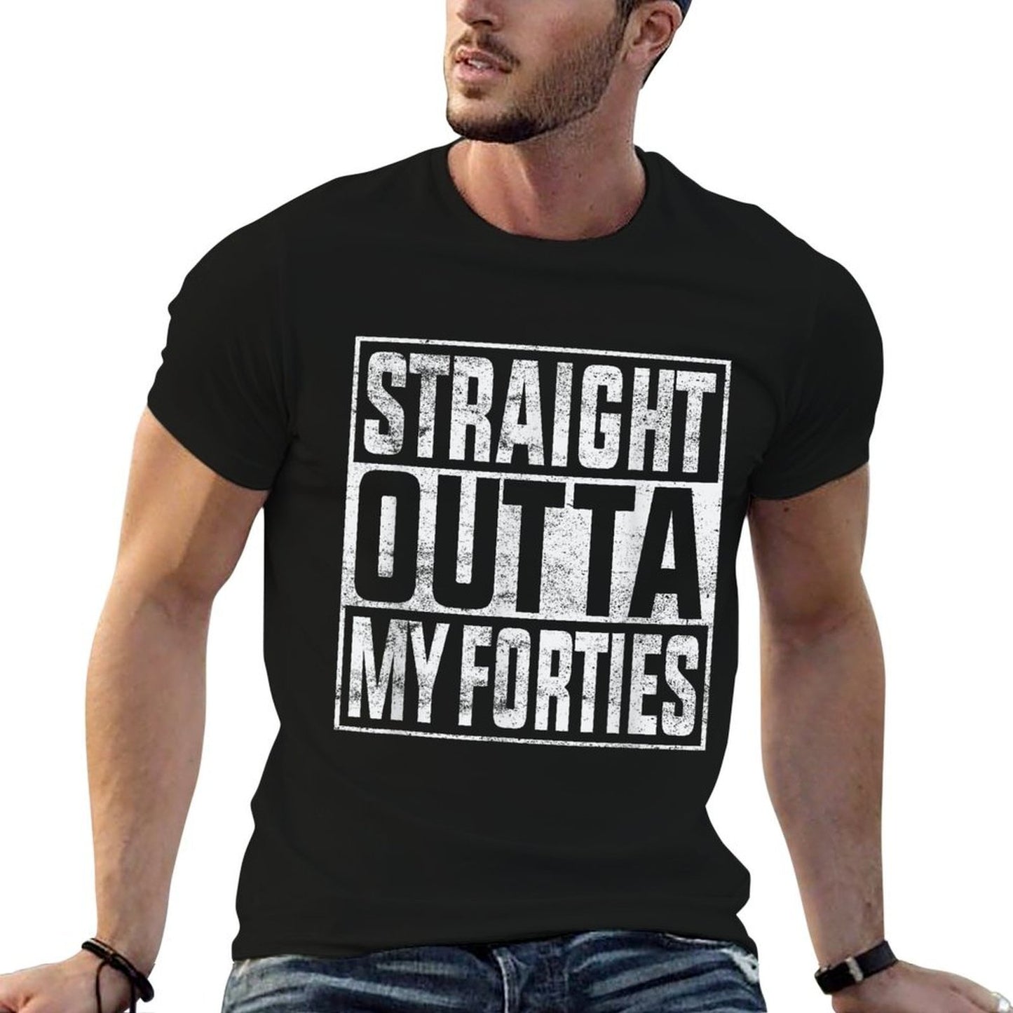 Straight Outta My Forties Funny 50th Birthday  Tagless Design T-Shirt