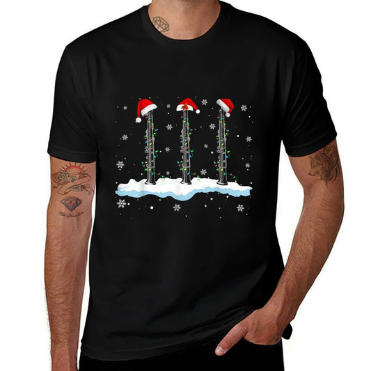 Santa Oboe Christmas Lights Funny Oboe Lover Gifts  Stretchy T-Shirt