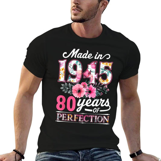 80 Year Old Made In 1945 Floral Flower 80th Birthday Womens  Lightweight T-Shirt