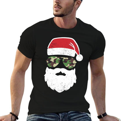 Camo Santa Claus Sunglasses Funny Camo Christmas Camouflage  Durable T-Shirt