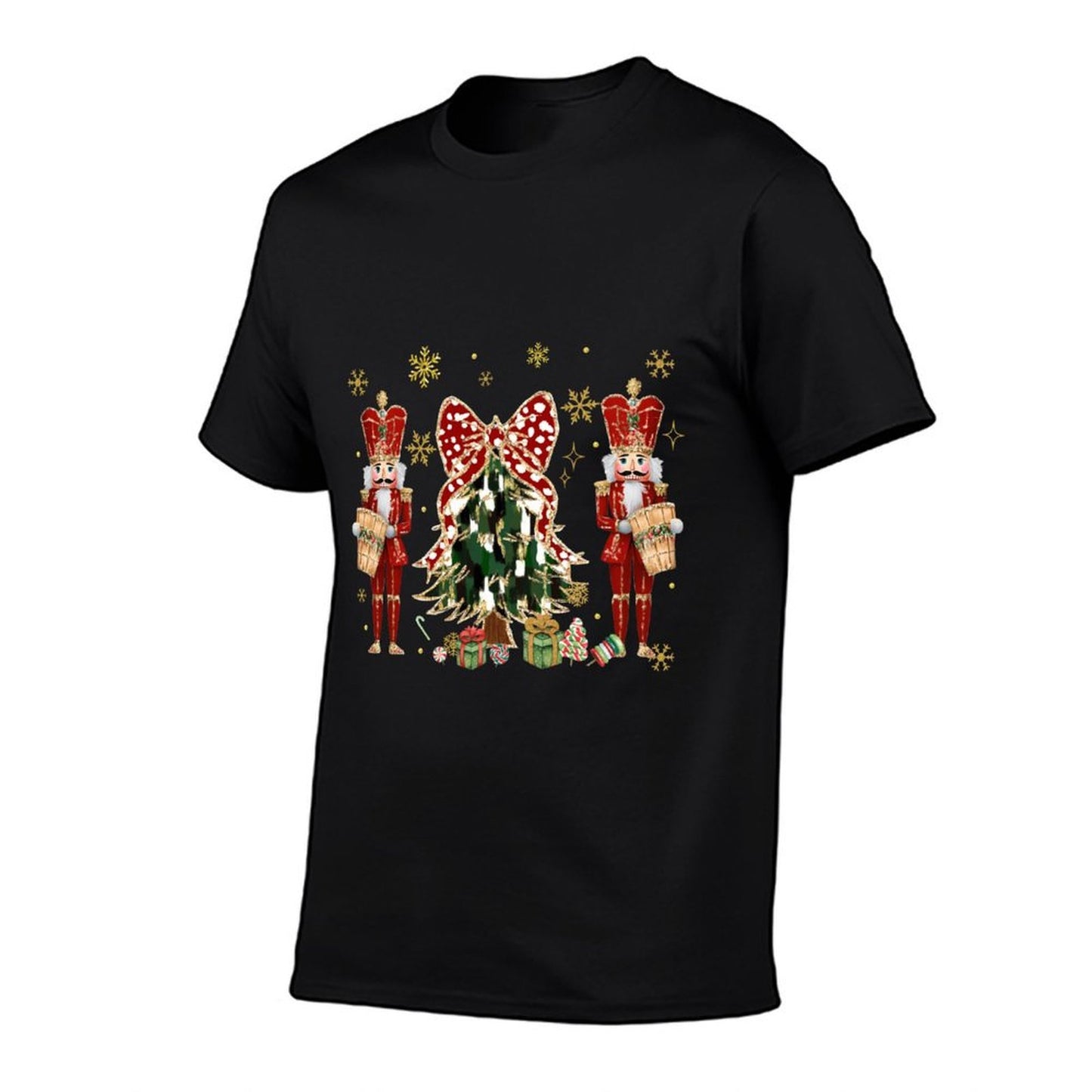 Women Christmas Tree Brushstroke Coquette Bow Red Nutcracker  High-quality Stitching T-Shirt