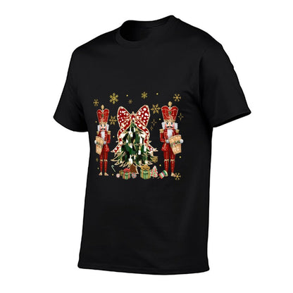 Women Christmas Tree Brushstroke Coquette Bow Red Nutcracker  High-quality Stitching T-Shirt