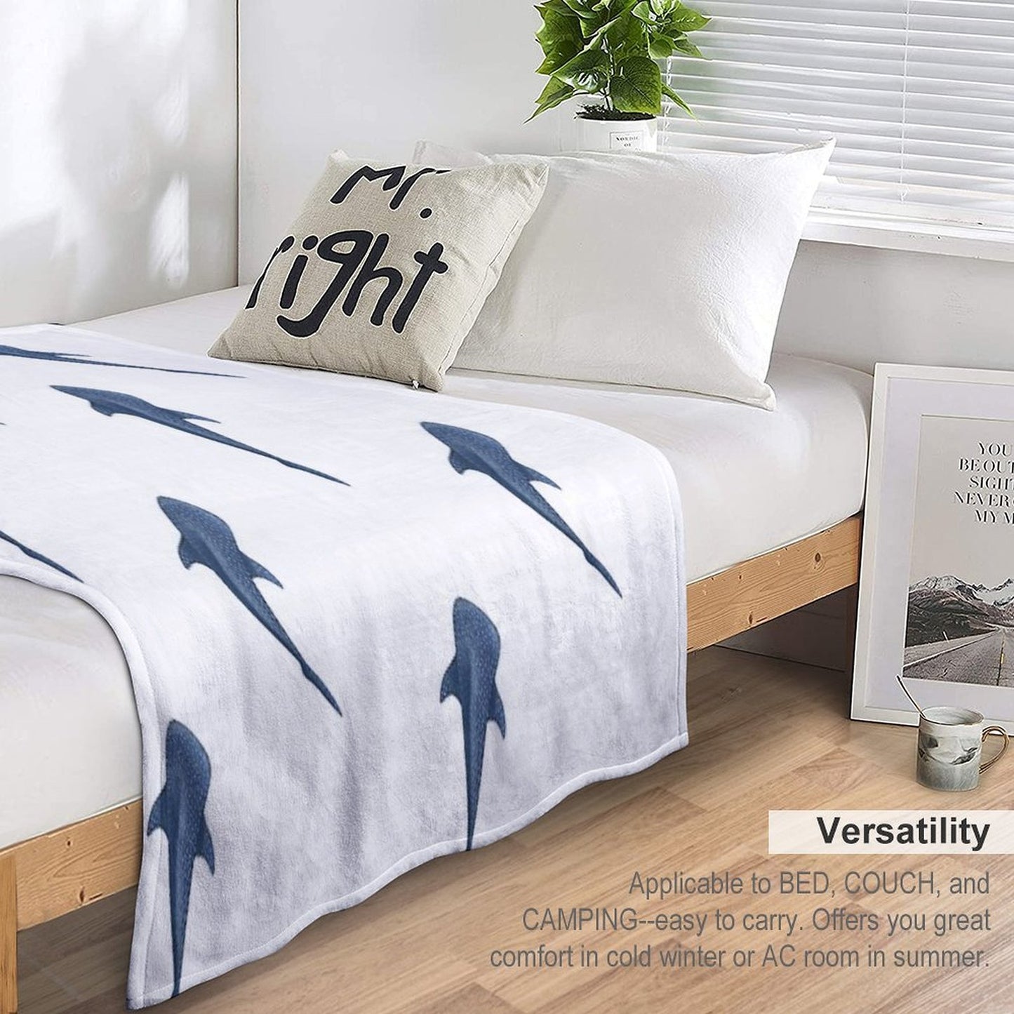 A Blue Whale Shark Swimming Easy Care Throw Blanket