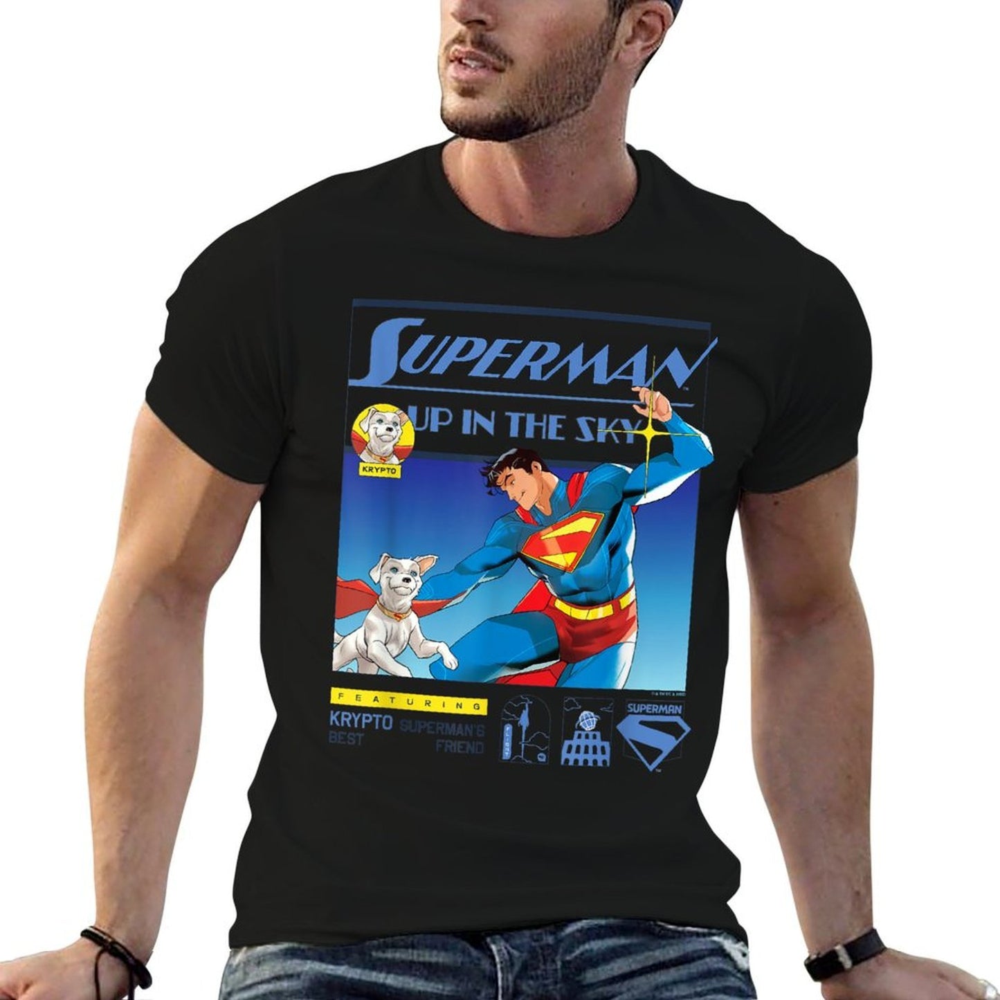 Superman (2025) Up In The Sky Featuring Krypto Poster  Durable T-Shirt