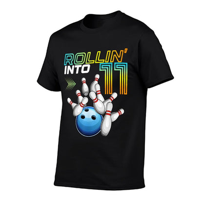 Rollin Into 11 Retro Bowling Birthday Party 11th Birthday  Stretchy T-Shirt