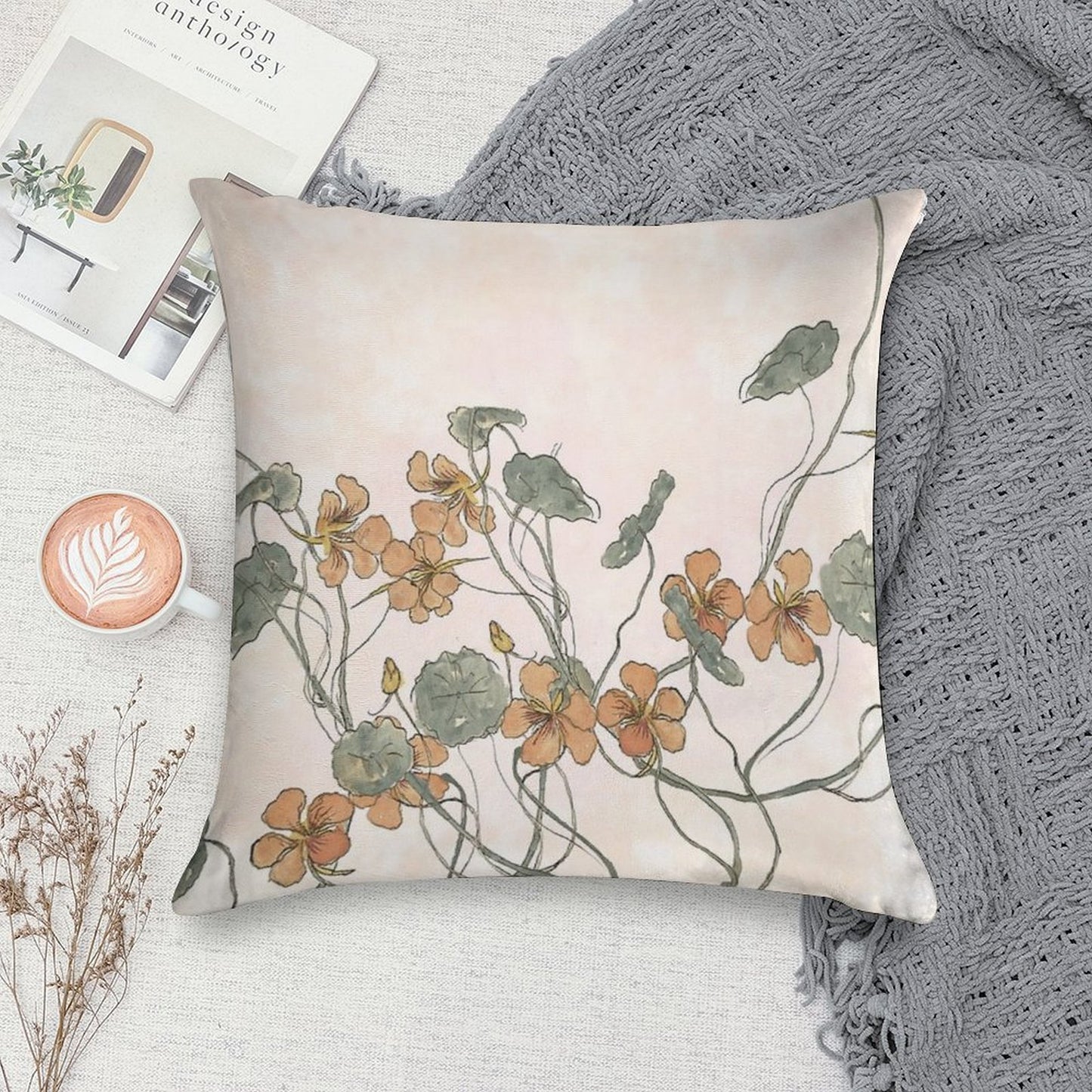 Winding - Floral Watercolour Soft Shrink-Resistant Throw Pillow