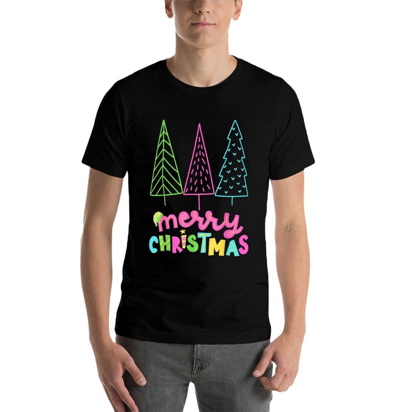 Merry Christmas Bright Tree Neon Happy Holidays  Summer-ready Fabric T-Shirt