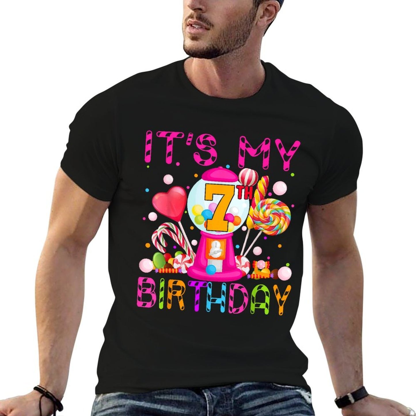Its My 7th Birthday Candy Candyland Birthday Girl 7 Year Old  Easy-care T-Shirt