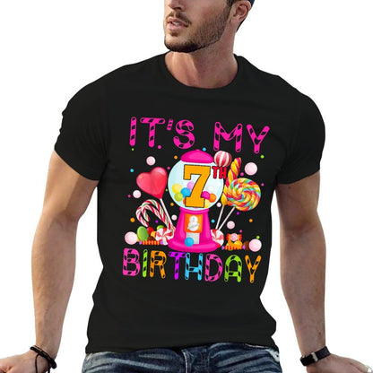 Its My 7th Birthday Candy Candyland Birthday Girl 7 Year Old  Easy-care T-Shirt