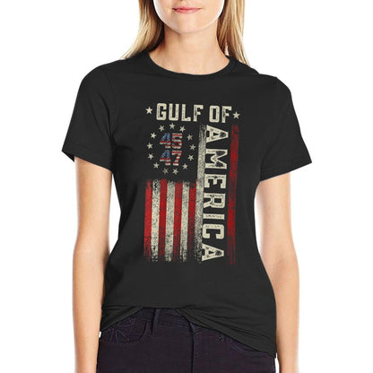 Womens Gulf Of USA America Funny USA Flag for Men Women V-Neck Vintage-inspired T-Shirt
