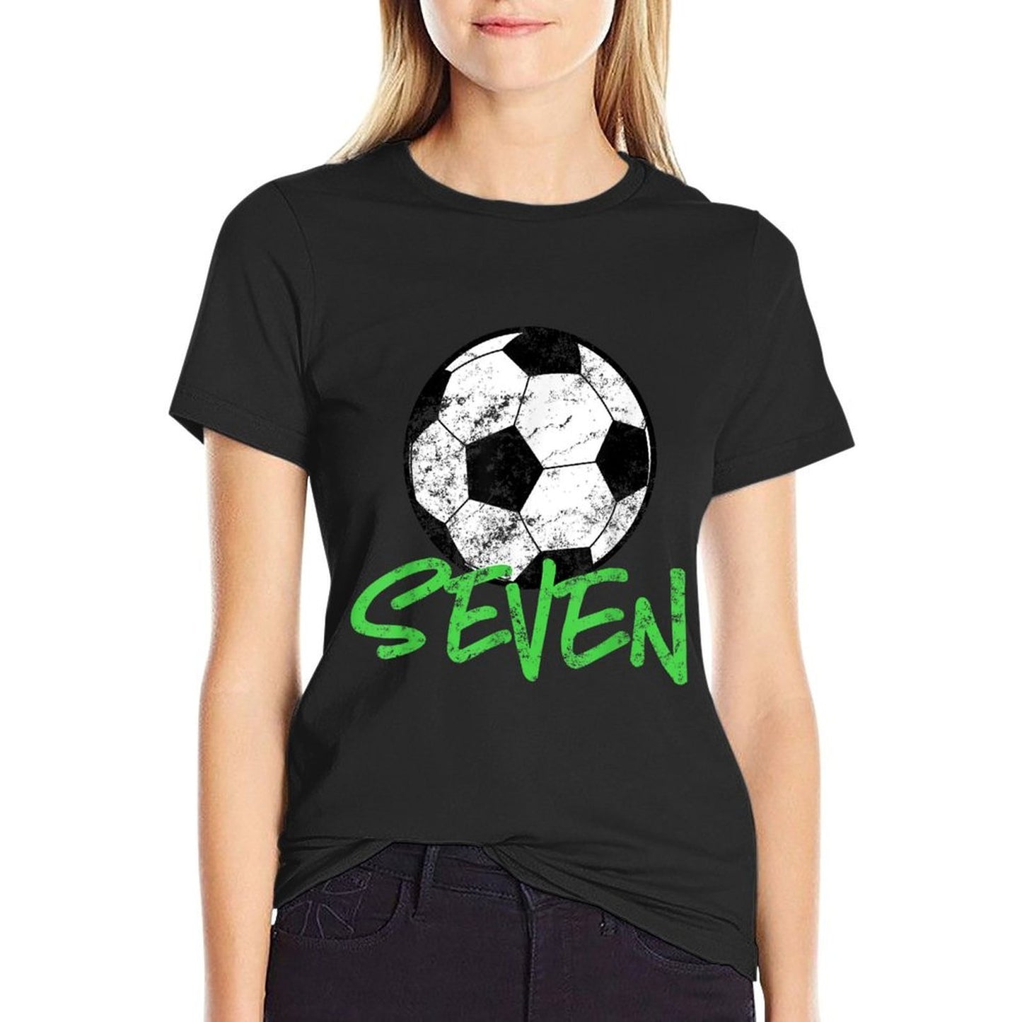 Soccer Player 7th Birthday  7 Years Old Soccer Party  Soft T-Shirt