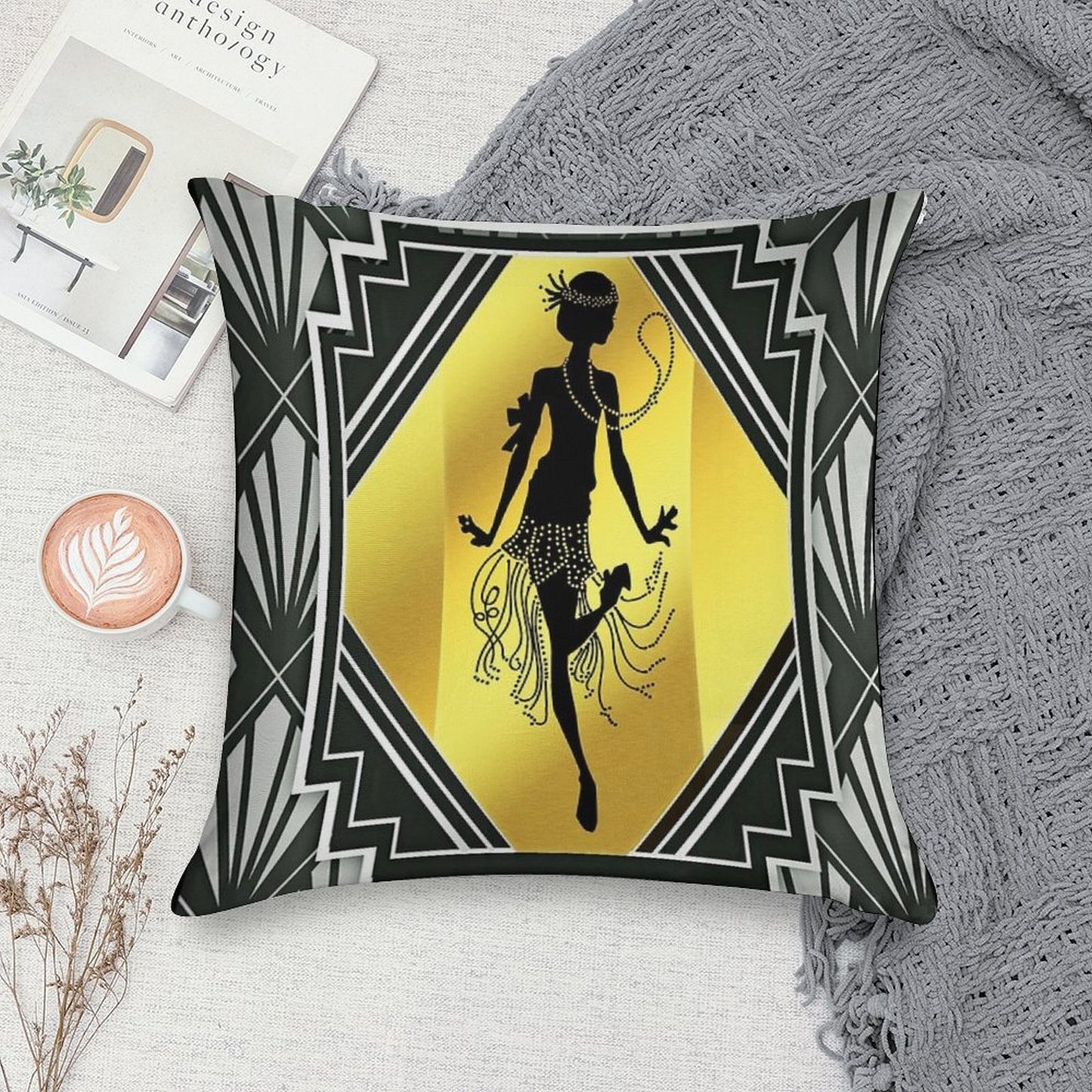 Art Deco Flapper Roaring 20's Gatsby Style Print Soft High-Density Material Throw Pillow