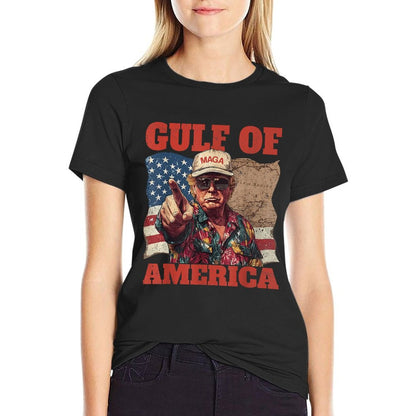 Gulf of USA America Funny USA Flag Heathered Texture T-Shirt