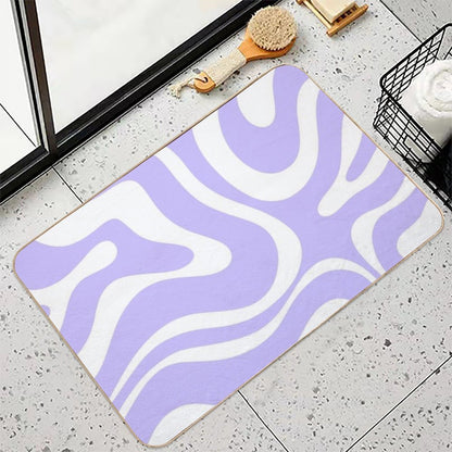 Retro Modern Liquid Swirl Abstract Pattern Square in Light Purple And White  Stain-Proof Bath Mat
