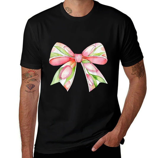 Easter Tulip Coquette Bow Pink Spring Flowers Floral Tulips  Tagless Design T-Shirt