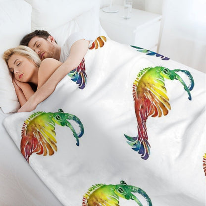 Watercolor Fossil Anomalocaris in Rainbow Machine-washable Throw Blanket